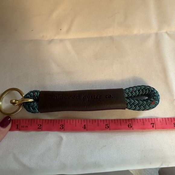 WILDWOOD OYSTER CO. ROPE AND LEATHER KEYCHAIN BROWN LEATHER TEAL ROPE - Picture 7 of 7